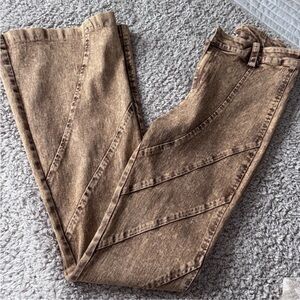 Tan Acid Washed Flare Jean